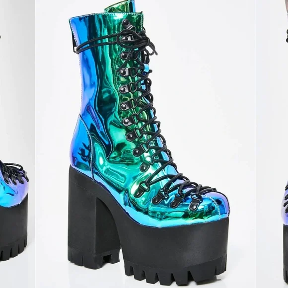 Rare boot metallic teal moonstone heel platform current mood rave festival edm - Picture 3 of 14